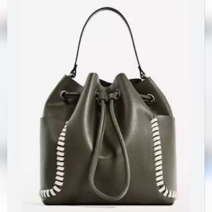 Zara Basic Green Bucket Bag Faux Leather